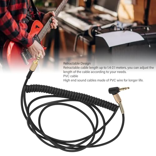 Qinlorgo Headphone Cable, Gold Plated 3.5mm Male to Male Coiled Audio Aux Cord with Premium Steel Spring Relief, Ideal for Monitor 2 II Mid A.N.C Major 3 III IV 4 Bluetooth Headphones