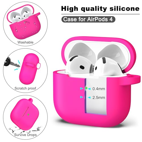 AirPods 4 Case With Cleaner Kit, Full Protective Soft Skin Silicone Cover With Keychain for Men Women, Compatible With Apple AirPods 4th Generation 2024, Rose Pink - color: C Rose Pink