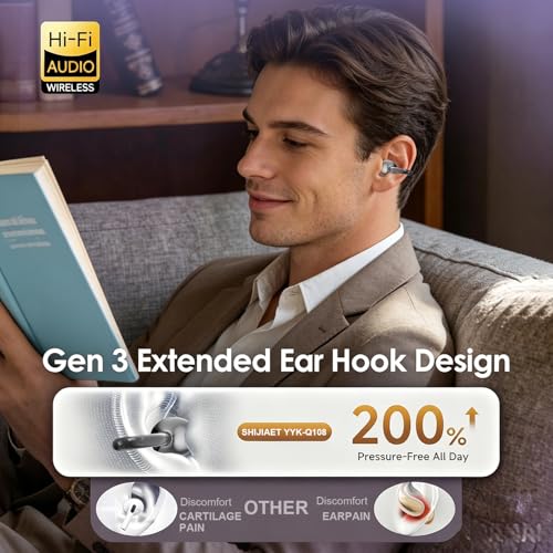 Clip-On Earbuds Open-Ear Wireless Bluetooth 6.1 Headphones with Mic,Bone conduction headphones, Secure Fit for Small Ears & Glasses Wearers,LED digital display, IPX7 Waterproof Sport Ear Buds(Black)