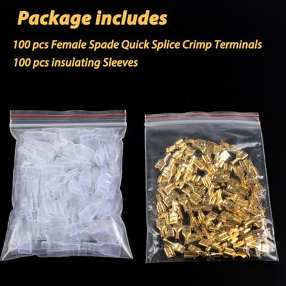 4.8mm Quick Splice Wire Terminals Female Spade Crimp Connector with Insulated Sleeve (100Pcs Sleeves and 100Pcs Terminals) - size: 4.8mm