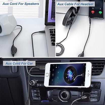 PChero 3.5mm Aux Cable with Volume Control, 4ft TRS Auxiliary Audio Cable | Male to Male Cord, For Headphone Smartphone Car Home Stereos Speaker