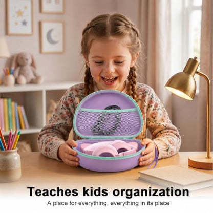 Headphone Case for Riwbox CT-7 Pink/for Jack CT-7S Cat Green 3.5mm/ for iClever IC-HS01/for Picun/for FosPower Bluetooth Wireless Over-Ear Headphones Headset Box Only,Purple | Headphone case for kids, hard EVA shell, mesh pocket, fits cat-ear over-ear mod