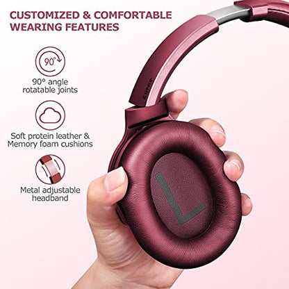 ZIHNIC Active Noise Cancelling Headphones, 40H Playtime Wireless Bluetooth Headset with Deep Bass Hi-Fi Stereo Sound,Comfortable Earpads for Travel/Home/Office (Red) - color: Red