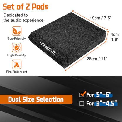 UCINNOVATE 2 Pack High-Density Acoustic Foam Speaker Riser for 5”- 6” Speakers, Prevent Vibration Studio Monitor Isolation Pads, Subwoofer Isolation for Sound Improvement