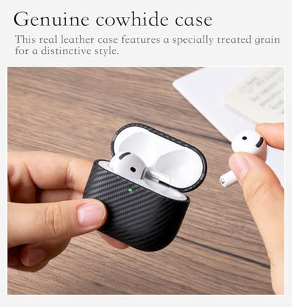 Edge Series - Leather Case for AirPods 4th Generation - Black | Artisan Hand-Wrapped Case - Top Grain Leather - Carbon Fiber Finish - Microfiber-Lined Scratch Protection - color: Black, size: Edge Series