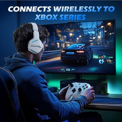 BINNUNE Wireless Gaming Headset for Xbox Series X/S, Xbox One, PS5, 120H Ultra-Long Battery, Bluetooth 5.3 Gaming Headphones with Noise-Canceling Mic, Comfortable Over-Ear Headphones,White - color: White