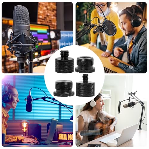 8Pcs Mic Stand Adapter,Screw Thread Adapter Set for Microphone,5/8 Female to 3/8 Male and 3/8 Female to 5/8 Male, 5/8 Female to 1/4 Male and 1/4 Female to 5/8 Male Adapters(Black)