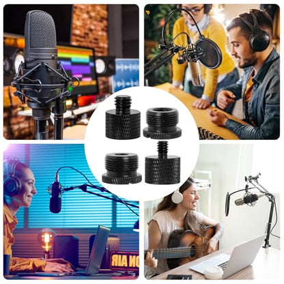 8Pcs Mic Stand Adapter,Screw Thread Adapter Set for Microphone,5/8 Female to 3/8 Male and 3/8 Female to 5/8 Male, 5/8 Female to 1/4 Male and 1/4 Female to 5/8 Male Adapters(Black)