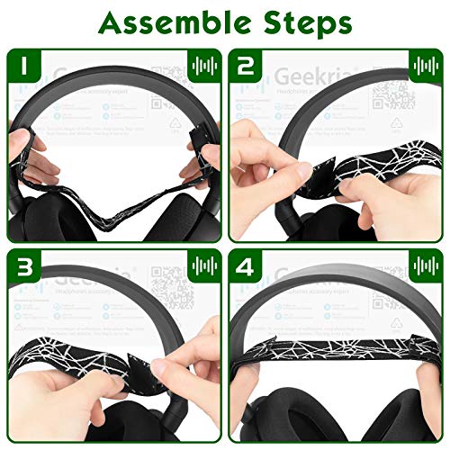 Geekria Flex Fabric Headband Pad Compatible with SteelSeries Arctis 5, Arctis 3 Headphones, Replacement Band Repair Part (Black + White) - color: Black + White