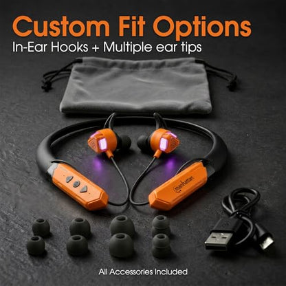 Manhattan Bluetooth 5.2 Neckband Earbuds, 15-Hour Battery, IPX4 Mic - color: Black/Orange