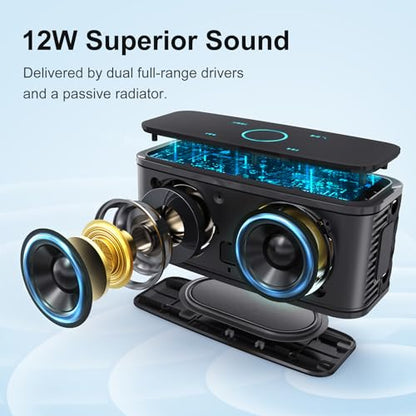 DOSS SoundBox Touch Wireless Bluetooth Speaker-12W HD Sound with Rich Bass | Portable & Small Design, IPX5 Waterproof, 20H Playtime, Handsfree, House, Office Desktop, Bedroom, Indoor Use, Black - color: Black