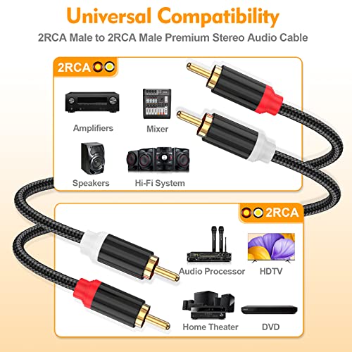 HOSONGIN RCA Cables 8FT 2 Pack[Hi-Fi Sound, Nylon Braided, Shielded], 2-Male to 2-Male RCA Audio Stereo Subwoofer Cable Auxiliary Cord for Home Theater, HDTV, Amplifiers, Hi-Fi Systems, Speakers - size: 8FT-2Pack