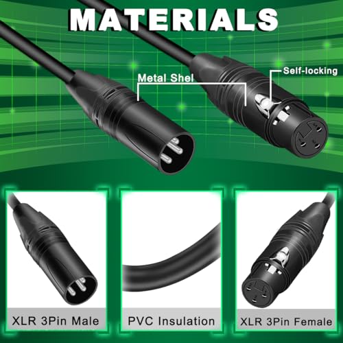 2PCS 1/4 Inch TRS Female to XLR Male Microphone Cable Balanced Quarter Inch 6.35mm to 3-Pin Plug Adapter Self Locking Metal Shell with Cable Tie, for Guitar Speakers Mixers (1.4Ft) - color: TRS to XLR
