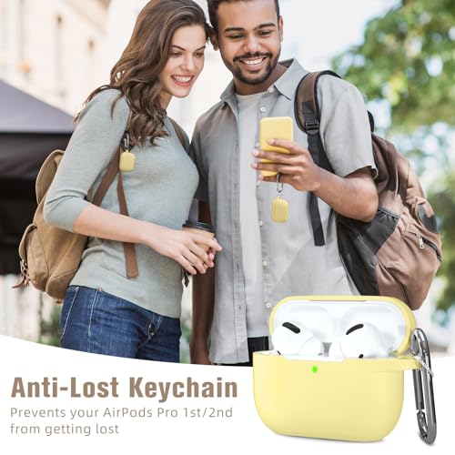 Hamile Compatible with AirPods Pro Case Protective Silicone Airpod Case Shockproof Cover Skin for Apple Airpod Pro 2019 Charging Case, with Keychain, Milk Yellow - color: Milk Yellow