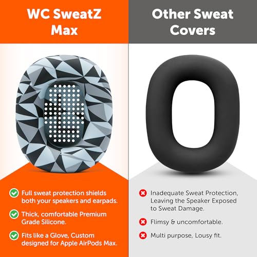 WC SweatZ Max - Patented Silicone Sweat Covers for AirPods Max 1 | Made by Wicked Cushions | (Does Not Fit AirPods Max 2). Sweatproof, Full Earpad Protection | Geo Grey - color: Geo Grey
