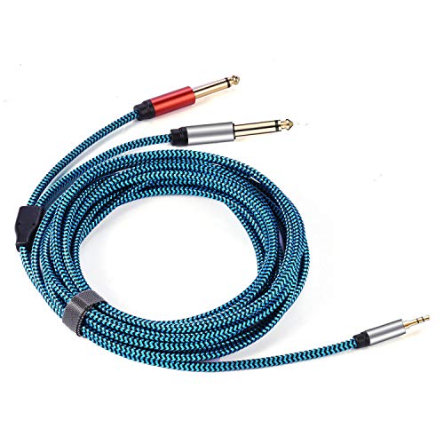 1/8 to 1/4 Stereo Cable, Nylon Braided 3.5mm to 1/4 Cable & Adapter Cord, TRS to Dual 6.35mm TS Unbalanced Breakout Wire for Laptop, Mixer, Amp - 6.6 Ft