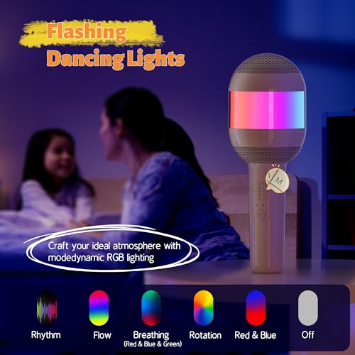 Wireless Karaoke Machine Portable Bluetooth Microphone with LED Light | Best Chritmas Birthday Festival Party Gift for Adults 3 4 5 6 7 8 9 10 11 12+ Year Old Girls Boys Kids (Beige) - color: Beige