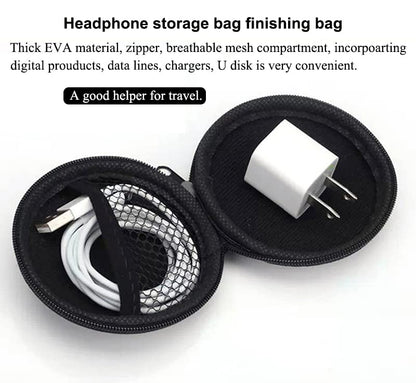 AKOAK 6 Pcs Portable Round Earphone Storage Box USB Data Cable Hard Disk Zipper Bag Storage Bag