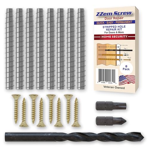 8-Pack #9 x 3 Permanent Stripped Door Hinge Screw Hole Repair Kit | Steel anchors • Reinforces hinges, strike plates and door jambs • Made in USA - size: 8 Pack