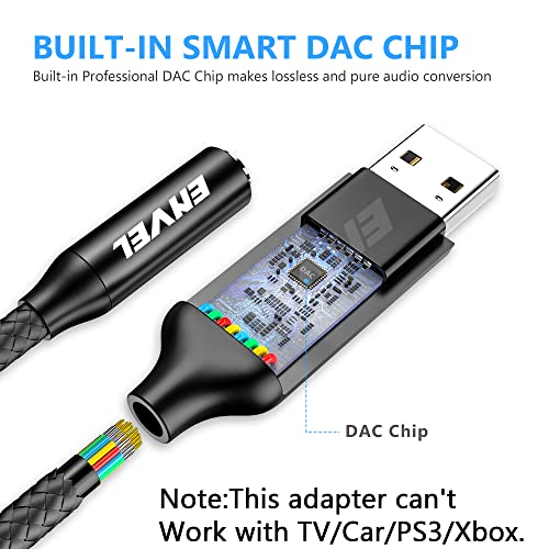 3.5mm Female to USB Male Adapter, Built-in Chip Aux to USB Sound Card | External Stereo Sound Card for PS4/PS5/PC/Laptop, Headphone Adapter with Built-in Chip TRRS 4-Pole Mic-Supported - color: Senior Black