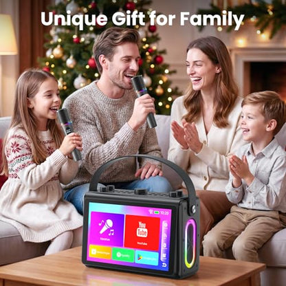 Karaoke Machine with Lyrics Display, Built-in 10.1 inch HD Screen | Supports WiFi HDMI Bluetooth USB TF and Echo, Portable Karaoke System for Adults, with 2 Wireless Microphones for Home Party