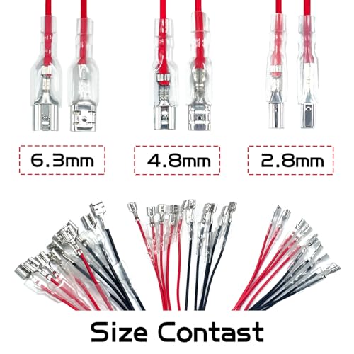 30PCS 2.8mm /4.8mm /6.3mm Female Speaker Wire Connector with Insulating Sleeves Speaker Connectors Red+Black Spade Connectors Flat Quick Splicing Kit WW001
