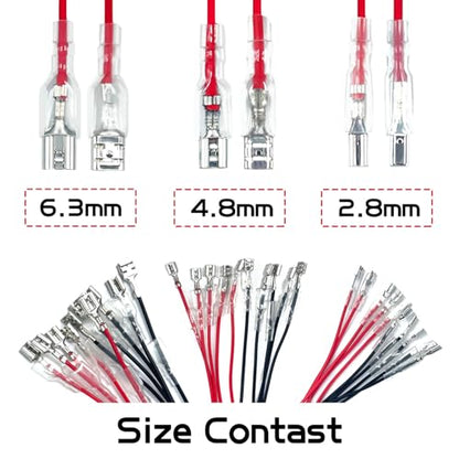 30PCS 2.8mm /4.8mm /6.3mm Female Speaker Wire Connector with Insulating Sleeves Speaker Connectors Red+Black Spade Connectors Flat Quick Splicing Kit WW001