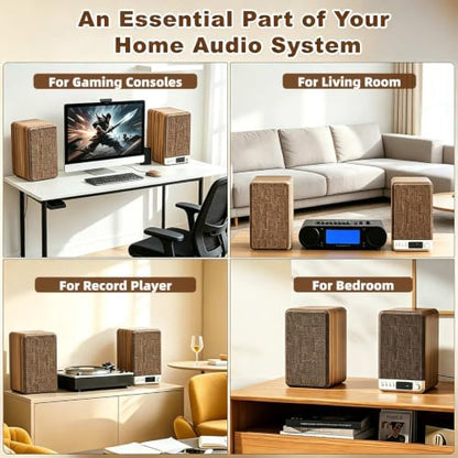 Powered Bookshelf Speakers for Turntable Vinyl Record Player | 30W*2, 3.5 Inch Woofer, AUX/RCA/BT Wired & Wireless Input, Compact Desktop HiFi Stereo Sound Active Speakers for Computer PC - size: 3.5 Inch Woofer