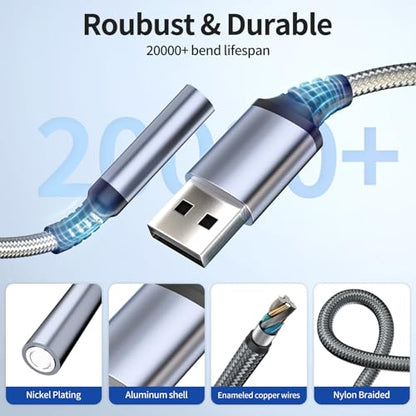 USB to Audio Jack Adapter, External Sound Card Jack Audio Adapter, USB-A to 3.5mm TRRS Female Headset for PS4/PS5/Headphone/Mac/Linux/PC Windows/Laptop/Desktops/Docking Station/iOS/Vista/(Gray)