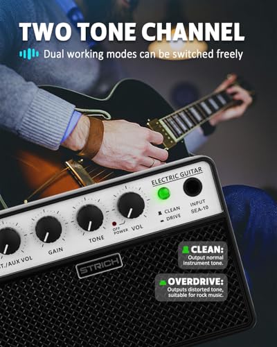 2 x 5W Mini Guitar Amp, Rechargeable, Clean/Drive, Black | Portable Guitar Amplifier for Beginners Practice with 1/8 Headphone Output - color: Black
