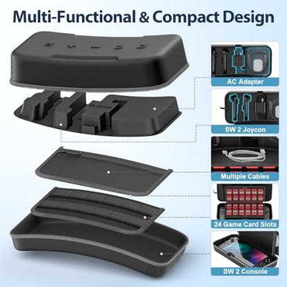 OIVO Carrying Case Compatible with 2025 Nintendo Switch, Portable Switch 2 Travel Carry Case Fit for Joy-Con 2 & Adapter, Hard Shell Protective Pouch Bag with 24 Game Slots, Gray - color: Grey