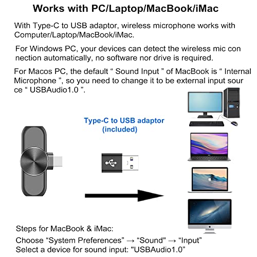 Wireless Microphones for iPhone 15 - Android Phone & Computer/Laptop, Mini Professional Wireless Lavalier Microphone for Video Recording Podcast Cordless Lapel Mic with USB C