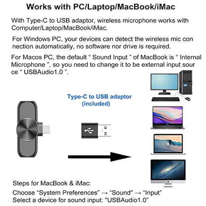 Wireless Microphones for iPhone 15 - Android Phone & Computer/Laptop, Mini Professional Wireless Lavalier Microphone for Video Recording Podcast Cordless Lapel Mic with USB C