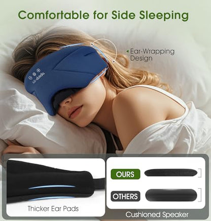 Sleep Mask with Headphones Bluetooth 5.4, LC-dolida Wireless Music Eye Mask for Sleeping Headphones with Soft Bamboo Cotton Cooling Breathable,Ultra-Thin Stereo Speaker for Side Sleepers-Blue - color: Blue