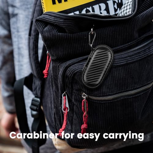 Earbud Case, RISETECH Earphone Carrying Case Holder EVA Headphone Storage Bag Small Zipper Pouch Compatible for EarPods, AirPods, Beats Flex, Urbeats3, Bose Wireless Earbuds -with Carabiner - color: Carbon black
