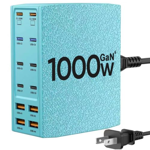 1000W USB Charging Station,12-Port USB C Charger Block with Dual 100W PD | USB-C Fast Charging Station Hub for MacBook Pro/Air/All iPad Phone 17/16 15/14/13/Pro Max/Samsung Galaxy Note - color: Green