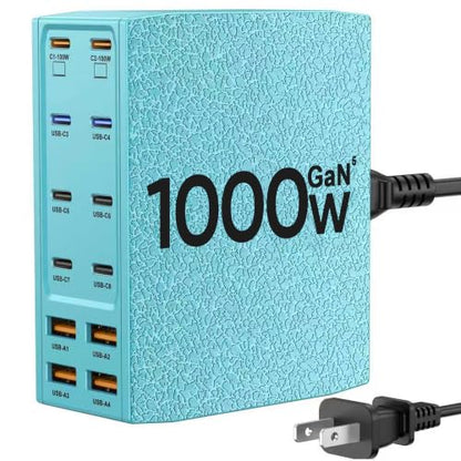 1000W USB Charging Station,12-Port USB C Charger Block with Dual 100W PD | USB-C Fast Charging Station Hub for MacBook Pro/Air/All iPad Phone 17/16 15/14/13/Pro Max/Samsung Galaxy Note - color: Green