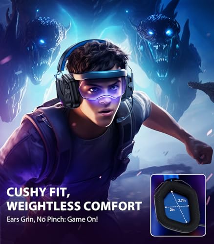 Vakedy HW12 Wireless Gaming Headset for PC, PS5, PS4, Switch, Mac, 2.4GHz Bluetooth Over Ear The Headphones with Noise Cancelling Mic, Stereo Sound, LED Light, 50H Battery Headsets for Gamers