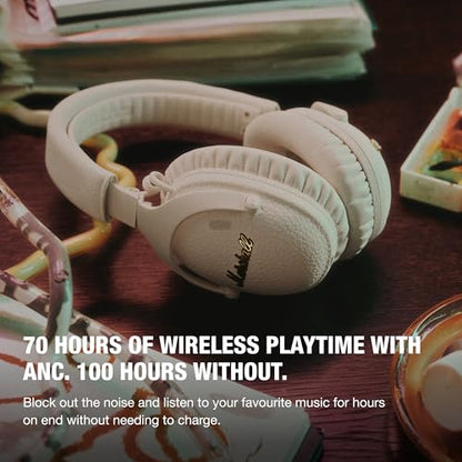 Marshall Monitor III A.N.C. Wireless Over-Ear Bluetooth Headphones - Active Noise Cancellation | 100+ Hr Playtime | Microphone for Calls | Lightweight, Foldable Design for Travel - Cream - color: Cream