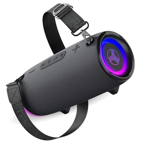 TREBLAB HD-Max Loud Portable Wireless Bluetooth Speaker, 60W IPX7 20H | RGB Power bank Outdoor Speaker, TWS Stereo Pairing, Carry Strap & Deep Bass for Backyard Parties, USB-C Charging - color: Gray