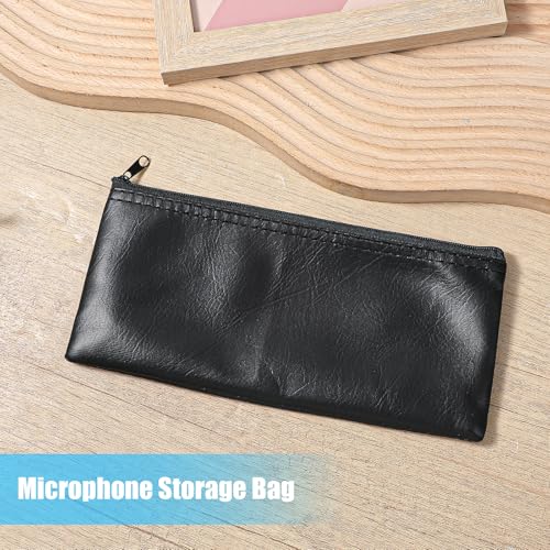2 Pack Microphone Case, Microphone Bag Mic Case Black Zipper Pouch | PU Leather Zipper Storage Pouch for Wireless Travel Portable Shockproof Vocal Mic Protector Accessories 8.66 x 4.13 Inches - size: 8.66 x 4.13