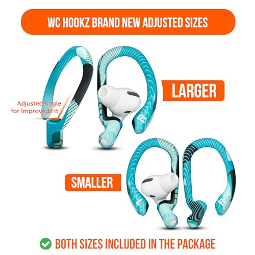 WC HookZ - Patented Upgraded Over Ear Hooks for AirPods Pro 1, 2 & AirPods 1, 2 & 3- Two Size Pairs Included in Package, Unique Left & Right Hook, Made by Wicked Cushions | Cyan Prism - color: Cyan Prism