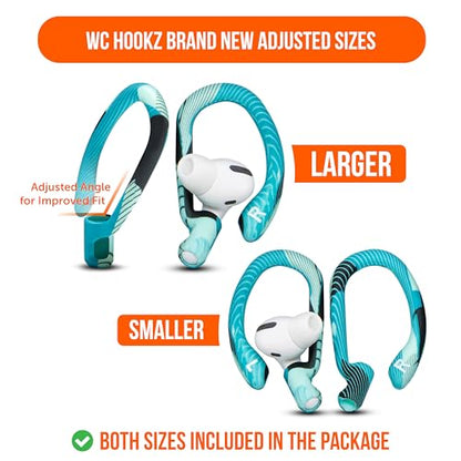 WC HookZ - Patented Upgraded Over Ear Hooks for AirPods Pro 1, 2 & AirPods 1, 2 & 3- Two Size Pairs Included in Package, Unique Left & Right Hook, Made by Wicked Cushions | Cyan Prism - color: Cyan Prism