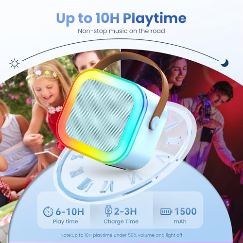 Mini Karaoke Machine, Portable Bluetooth Speaker & 2 Wireless Microphones | Karaoke Player Karaoke Microphone For Family Home Party Outdoor With HI-FI Sound | 5 Magic Sound | PA System | USB | TF | AUX - color: Blue