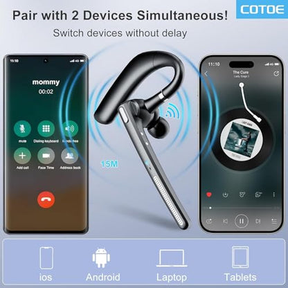 Bluetooth Headset with 72-Hour Talk Time & 500mAh Charging Case, Bluetooth V5.3 Headset with Noise Cancelling Mic – Wireless Earpiece Hands-Free Headphones for Office Trucker Driving Business,Black