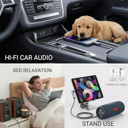 3.5mm Audio Cable 40ft/12M, Stereo AUX 3.5MM to 3.5MM 90 Degree Long Auxiliary Cord Aux 3.5Mm Male to Male Right Angle TRS Cable Compatible for Headphone,Tablets, Speakers, 24K Gold Plated - size: 40ft/12M