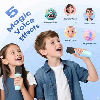Mini Karaoke Machine, Portable Bluetooth Speaker & 2 Wireless Microphones | Karaoke Player Karaoke Microphone For Family Home Party Outdoor With HI-FI Sound | 5 Magic Sound | PA System | USB | TF | AUX - color: Blue