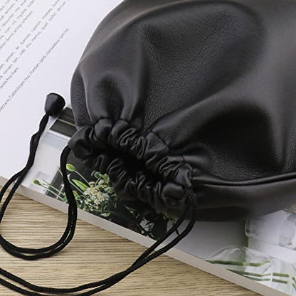 ECSiNG 2PCS Headphone Storage Bag Headset Drawstring Pouch PU Leather Earphone Carrying Bag Waterproof Lightweight Protective Case 22x20cm Black