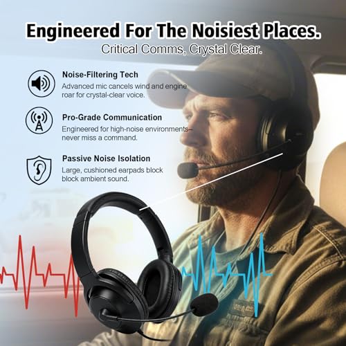 Binaural Over The Ear Head Headset VOX Ptt Radio Earpiece Boom Mic Microphone Headphone Compatible with HYT Hytera HP602 HP682 PD602 PD602i PD662 PD662i PD682i Walkie Talkies(Wired,Black)