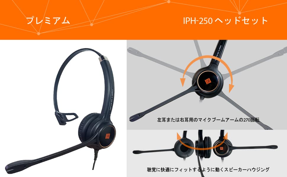 IPD IPH-250 Office Phone Headset with Noise Cancelling Microphone | Ideal for call centers. Landline compatible with Yealink SIP, Snom, Grandstream & LG. - color: 250-BL-LEAT